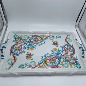 PALAIS DE VERSAILLES ELIZABETH ARDEN PORCELAIN MAKEUP TRAY VANITY TRAY TEAL PINK - Picture 1 of 9