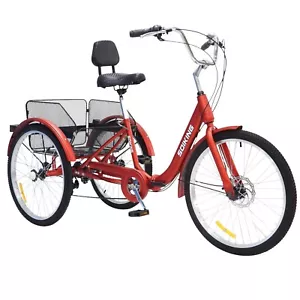 Foldable Adult Tricycle 20''/24'' Folding 7-Speed 3 Wheel Bikes w/ Cargo Basket - Picture 1 of 18
