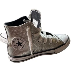 Converse All Star High Tops Silver Sparkly Sneakers Kids Youth - Size 13 Glitter - Picture 1 of 8