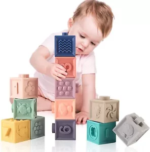 12pcs Stacking Building Blocks & Soft Infant Teething Toy Number Letter Learning - Picture 1 of 9