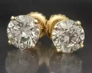 Aretes redondos de diamantes naturales de 1,56 quilates TW en oro amarillo de 14 quilates certificados - Imagen 1 de 9