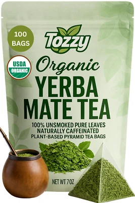 Organic Unsmoked Yerba Mate Tea Bags - 100 Count (Plant-Based Pyramid Tea Bags) - Image 1 of 4
