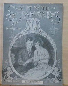 Dilo con diamantes - Partituras de 1922 - Ilustración de anillo de pareja y diamantes - Imagen 1 de 1