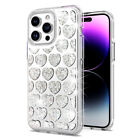Diamond Encrusted Hybrid Case for iPhone 15 - Heart Silver