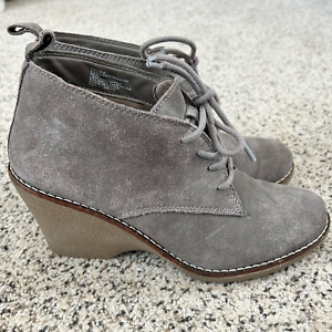 White Mountain Womens Lambert Ankle Booties Gray Suede Lace Up Wedge Size 10M