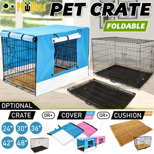 Dog Cat Pet Cage Wire Kennel Crate Foldable Metal Tray Cover 24" 30" 36" 42" 48" - Picture 1 of 262
