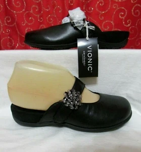 NEW VIONIC JOAN SZ 5 BLACK LEATHER BEADED HOOK & LOOP MARY JANE MULES/EU 36/UK 3 - Picture 1 of 12