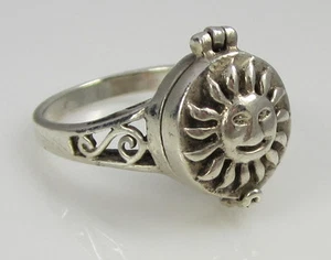 Estate Vintage Unusual Detailed Sterling Silver Sun Poison Ring Size 6.5 Ring - Picture 1 of 2