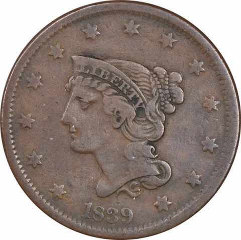 1839 Large Cent Petite Head Choice VF Uncertified #1117 Cover