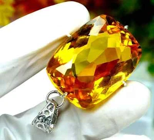 Cushion Cut Yellow Natural Citrine 925 Solid Silver 95.00 Ct Pendant Gemstone - Picture 1 of 5