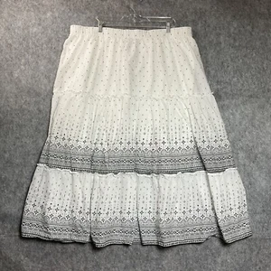 Lane Bryant Skirt Women Plus 2X White Geometric Tiered Pull On Maxi Boho Coastal - Picture 1 of 10