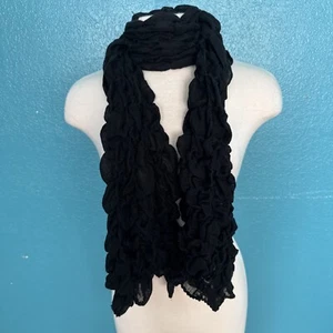 Womens Long Scarf Black 62"x12" Woven Lightweight Ruffle Stretch Goth Victorian - Picture 1 of 5