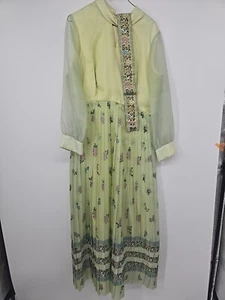 Vintage 1960s Alfred Shaheen Shimmery Floral Pleated Dress, Rare XL , Mint Green - Picture 1 of 24