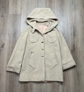Young Miss of California Women’s Vintage 70s Cream Wool Hooded Pocket Coat 14 - Picture 1 of 10