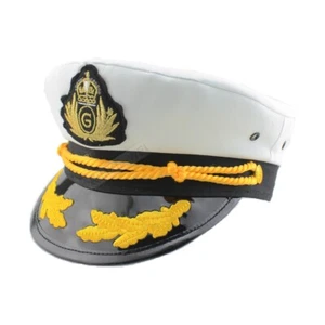 White Yacht Captain Skipper Navy Sailor Boat Cap Hat Costume New - Picture 1 of 5