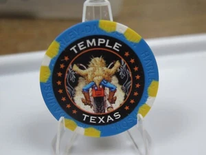 HORNY TOAD HD ~ TEMPLE, TEXAS Blue/Yellow Wide Print Harley Davidson Poker Chip - Picture 1 of 5