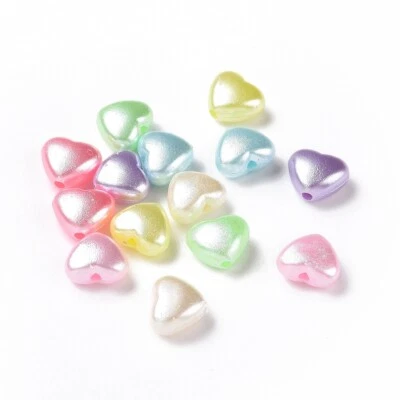 Heart Shape Beads Small Shiny Mixed Pastel Satin Colours 8mm plastic 100pcs - Image 1 of 3