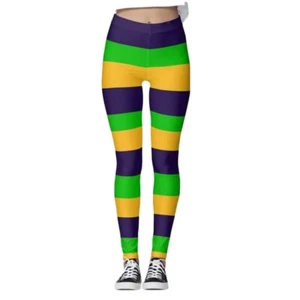 Mardi Gras Stripe themed Ladies Leggings, Great Stretch, High Waisted - Picture 1 of 2