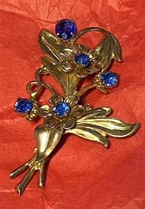 Vintage Brosche Gold über Sterling Silber blaue Steine - Bild 1 von 5