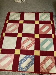 VINTAGE HAND STITCHED QUILT HAND PIECED 65” X 85” Perfect For Crafts Frayed - Picture 1 of 9