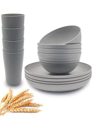Wheat Straw Dinnerware Sets, 12-Piece Lightweight Plastic Dinnerware Set with... - Image 1 of 4
