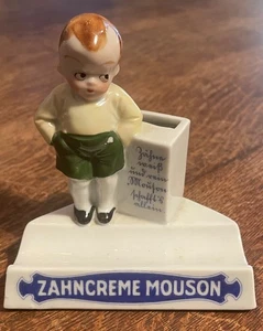 ANTIGUO SOPORTE CEPILLO DE DIENTES PUBLICIDAD PORCELANA ALEMANA MOUSON CREMA DE DIENTES AÑOS 20 - Imagen 1 de 5