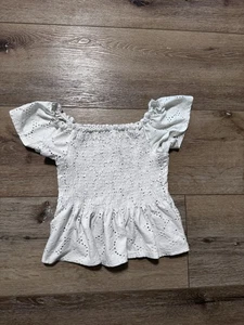 White Girls Eyelet Peplum Top Small - Picture 1 of 9