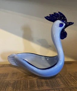 Mundgeblasen blau Huhn Hahn Glas Statue Schmuck Schale - Bild 1 von 6