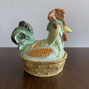 Italian Majolica Vegetable Rooster Covered Dish Basket Bowl Rianchini Florence - Picture 1 of 9