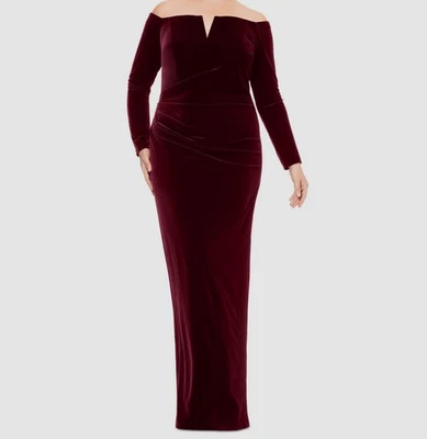 Betsy & Adam Women's Red Notch-Neck Off Shoulder Velvet Gown Dress Plus Size 16W - Image 1 of 4