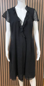 Vestido negro para mujer Ann Taylor 6 seda línea A lunares con volantes Cottagecore Boho - Imagen 1 de 8