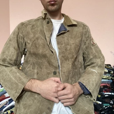 vintage 70s 80s soviet union ussr distressed very worn workwear jacket - Image 1 of 4
