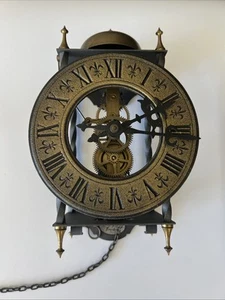Vintage TEMPUS FUGIT Mechanical Skeleton Wall Clock West Germany Weighted - Picture 1 of 11