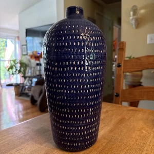 "Florero Destinos S.A. Portugal hecho a mano pintado a mano hoy hoyuelos de cobalto 14"" de colección raro" - Imagen 1 de 11