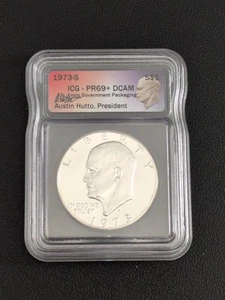 1973-S Eisenhower Silver Dollar, PR69+ DCAM ICG, Signed by Hutto - Picture 1 of 2