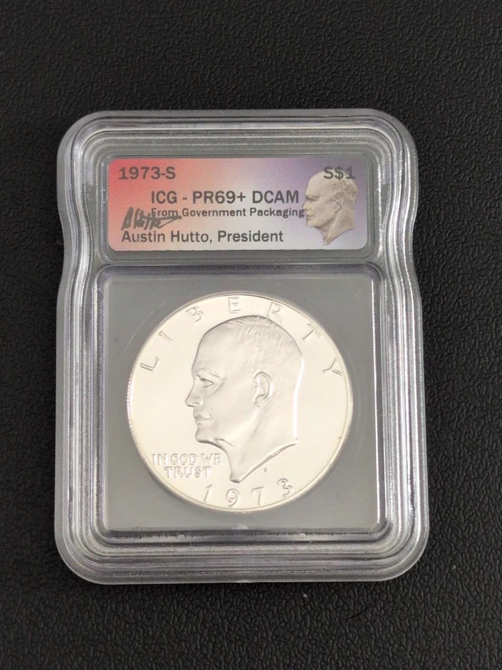 1973-S Eisenhower Silver Dollar, PR69+ DCAM ICG, Signed by Hutto - Image 1 of 2