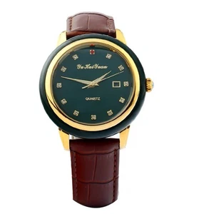 Reloj de cuero con esfera incrustada Hotan Jade certificado reloj de moda - Imagen 1 de 6