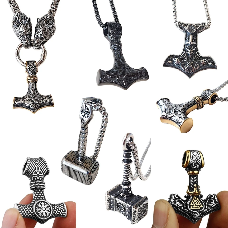 Colgante Thor Hammer Mjolnir - Collar vikingo de acero inoxidable pesado con cadena Foto 1 de 1