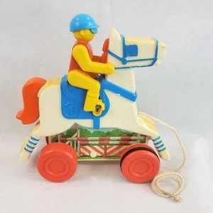 Vintage 1960’s Derby Race Horse With Jockey Plastic Pull Toy by Chicco (Italy) - Picture 1 of 9