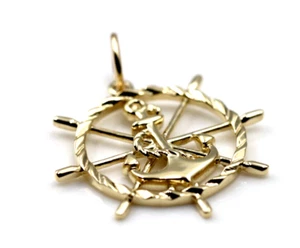 New 9k 9ct Yellow Gold Anchor Wheel Charm Pendant Nautical Pendant - Free post - Picture 1 of 20