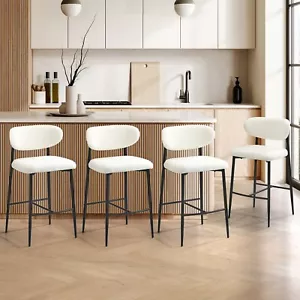 Oikiture 4x Bar Stools Kitchen Stool Counter Chair Boucle Fabric Black - Picture 1 of 7