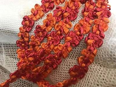 vintage rococo trim 3/8" ribbon satin flower 1yd orange pomegranate France - Image 1 of 3