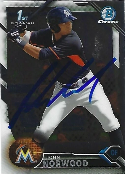 Autographed 2016 Bowman Chrome #BCP27 John Norwood Miami Marlins Tough Signer - Image 1 of 1