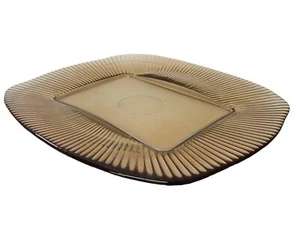 (28341) Tray Plate Presentation Glass Stripes Brown Medium - Picture 1 of 1