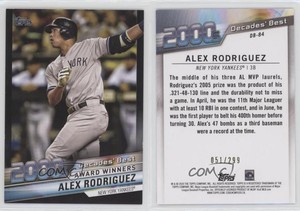 2020 Topps Decades Best Series 2 Award Winners Black /299 Alex Rodriguez #DB-84