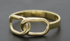 Real Solid 10K Yellow Gold Interlocking Linked Chain Ring All Sizes - Picture 1 of 4