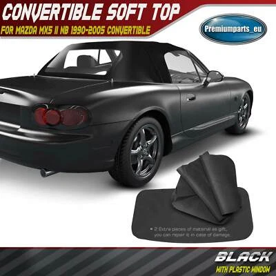 Black Convertible Soft Top for Mazda MX5 MK I II 1989-2005 with Plastic Window - Image 1 of 4