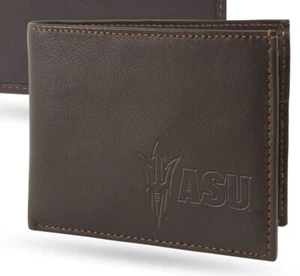  Arizona State Sundevils Wallet Lic. BI-Fold Leather Billfold Brown Sparo RFID - Picture 1 of 4
