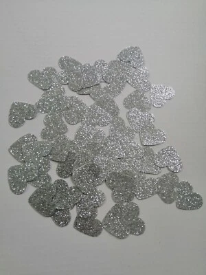 100 x Silver - Love Hearts - Glittery Sparkly Waterproof Stickers 16 x 11 mm - Image 1 of 4