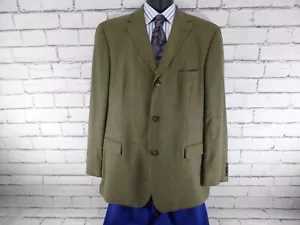 Hugo Boss Mens 44R Green Plaid Linen Sport Coat Suit Jacket 3 Button Front - Picture 1 of 7